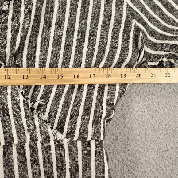Linen Blend Dress Womens 1X Gray Black White Stripe Belted Crossover Raw Hem - Picture 5 of 11